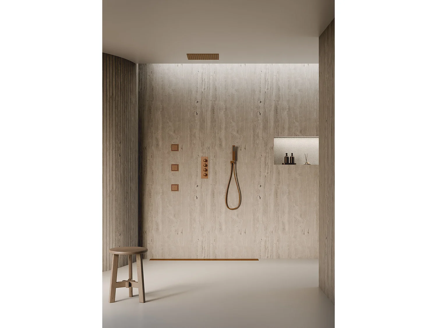 Système de douche thermostatique au plafond avec jets encastré 500 mm - Or rose brossé