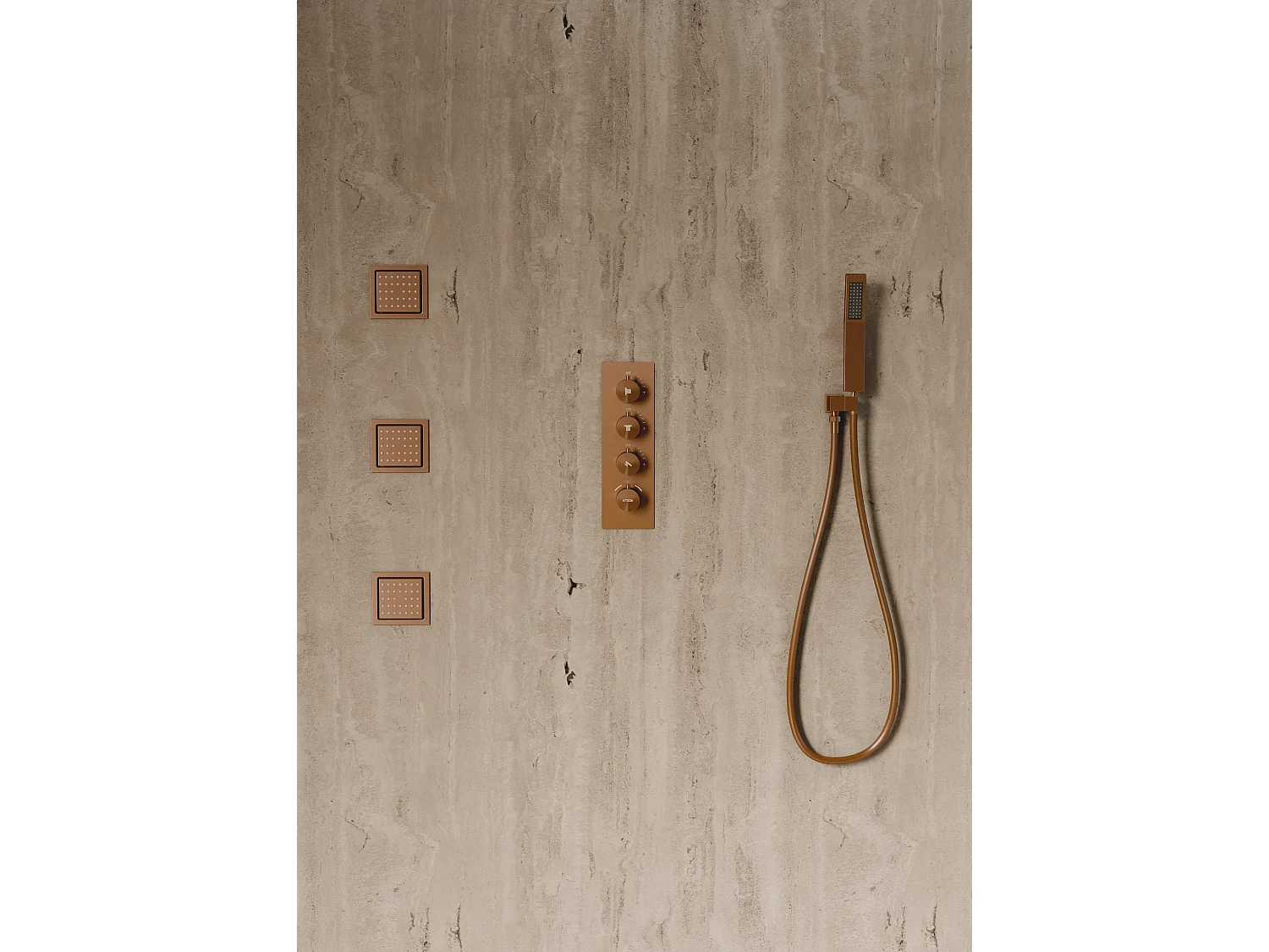Système de douche thermostatique au plafond avec jets encastré 500 mm - Or rose brossé
