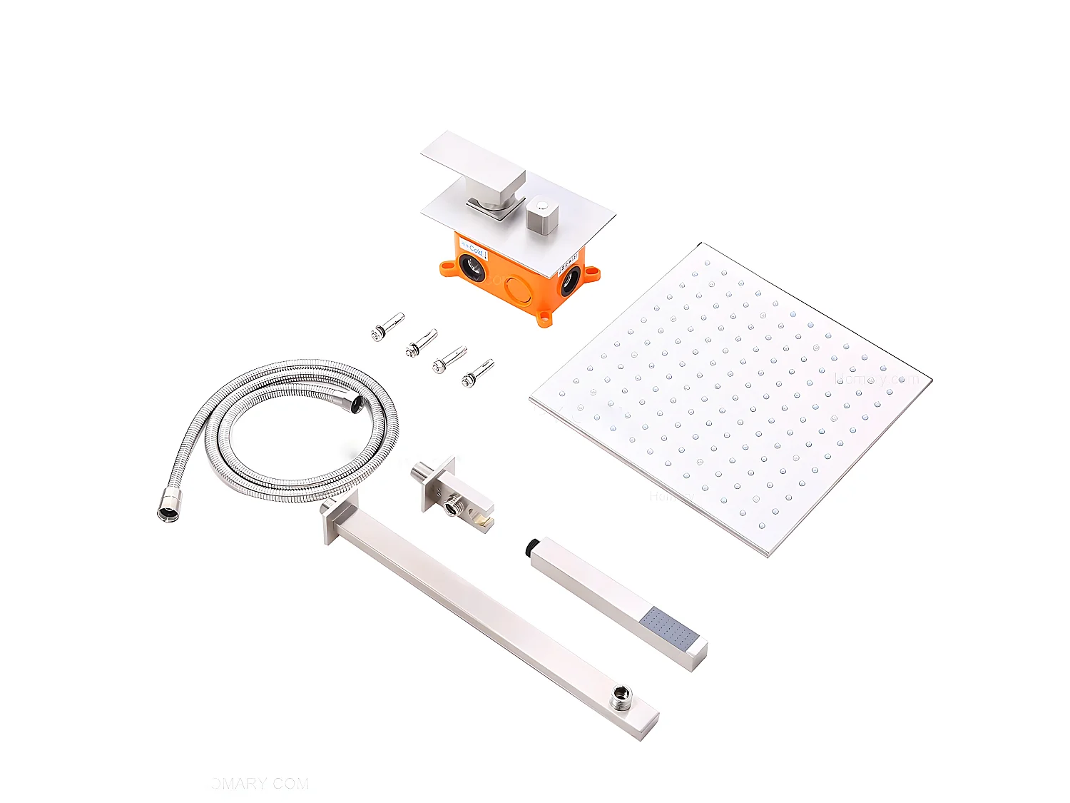 Composition de douche LED avec douchette - Nickel brossé - LED - 300 mm
