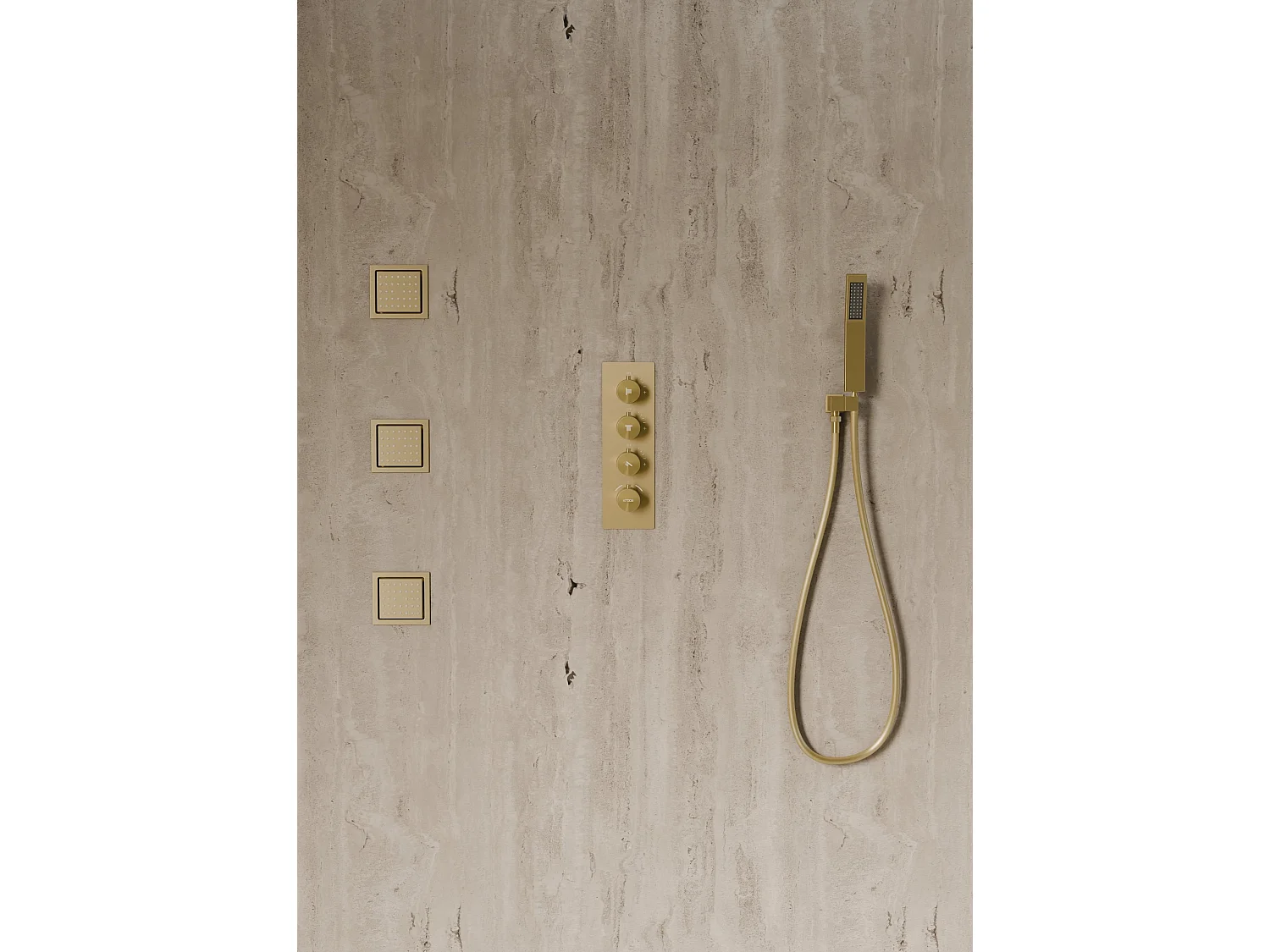 Système de douche thermostatique au plafond avec jets encastré 500 mm - Doré brossé