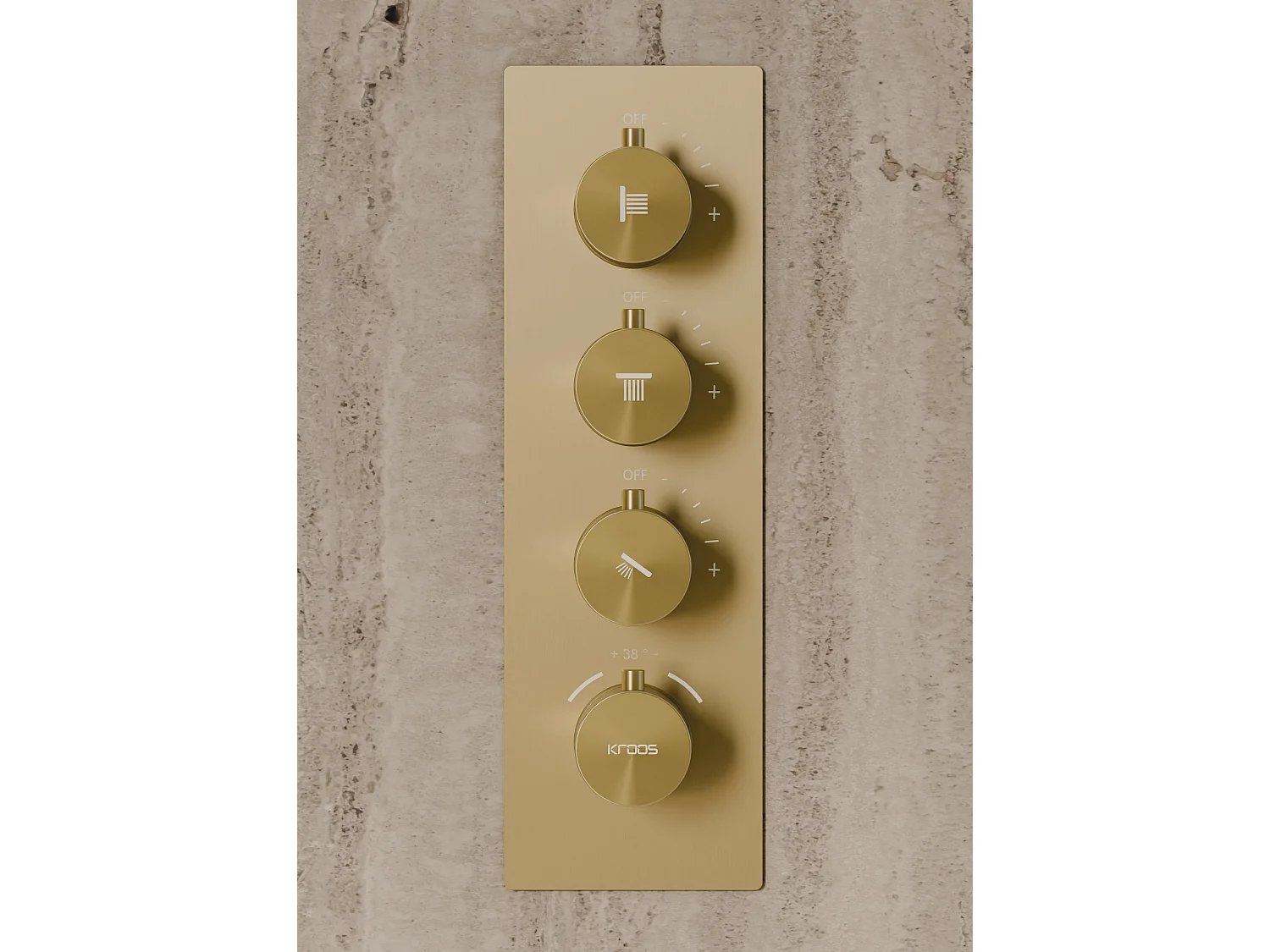 Système de douche thermostatique au plafond avec jets encastré 500 mm - Doré brossé