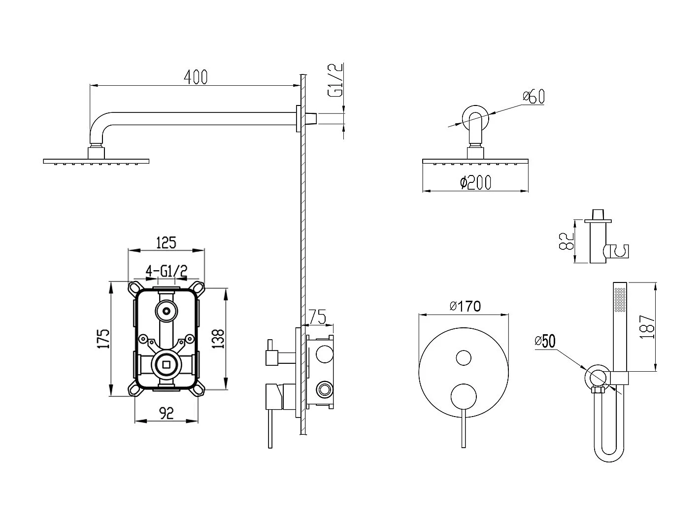 Composition mitigeur de douche encastrée Noir - Corbeau