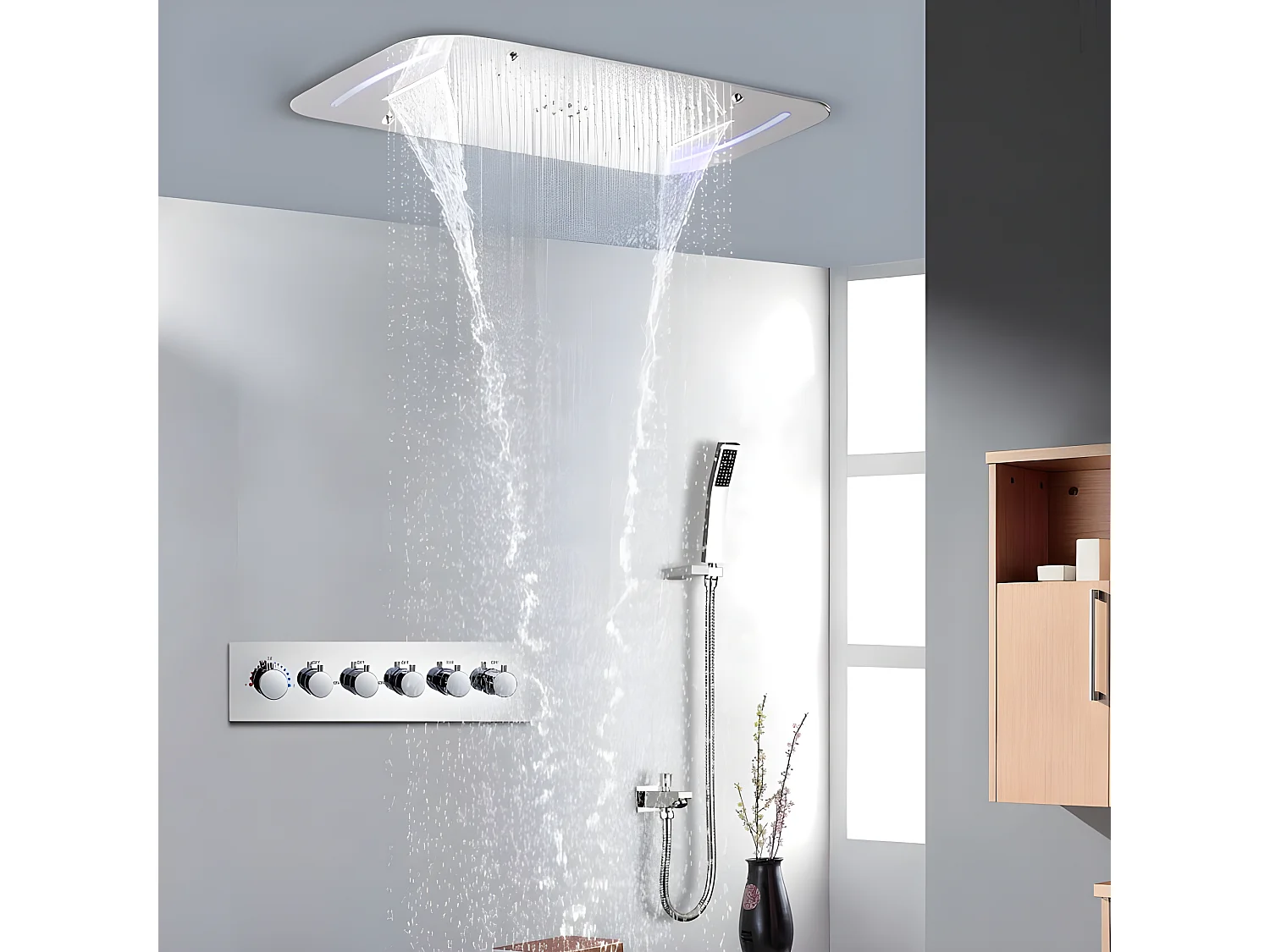 Composition de douche thermostatique avec chromotherapie- ciel de pluie - 71x43 cm
