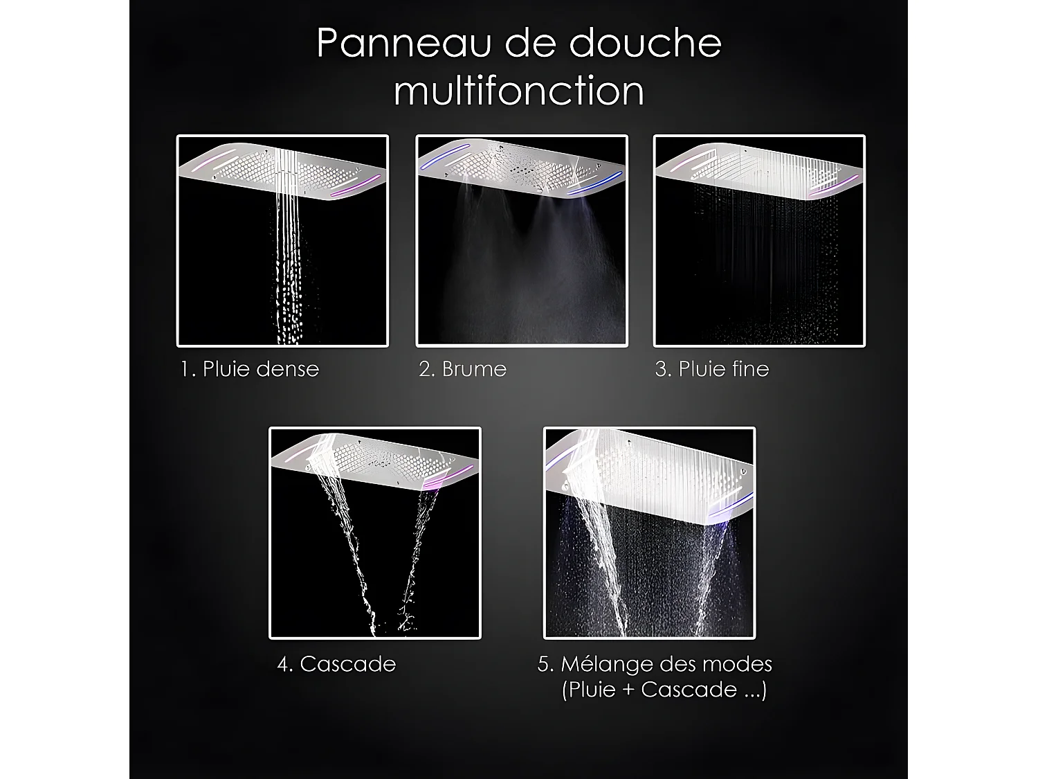 Composition de douche thermostatique avec chromotherapie- ciel de pluie - 71x43 cm