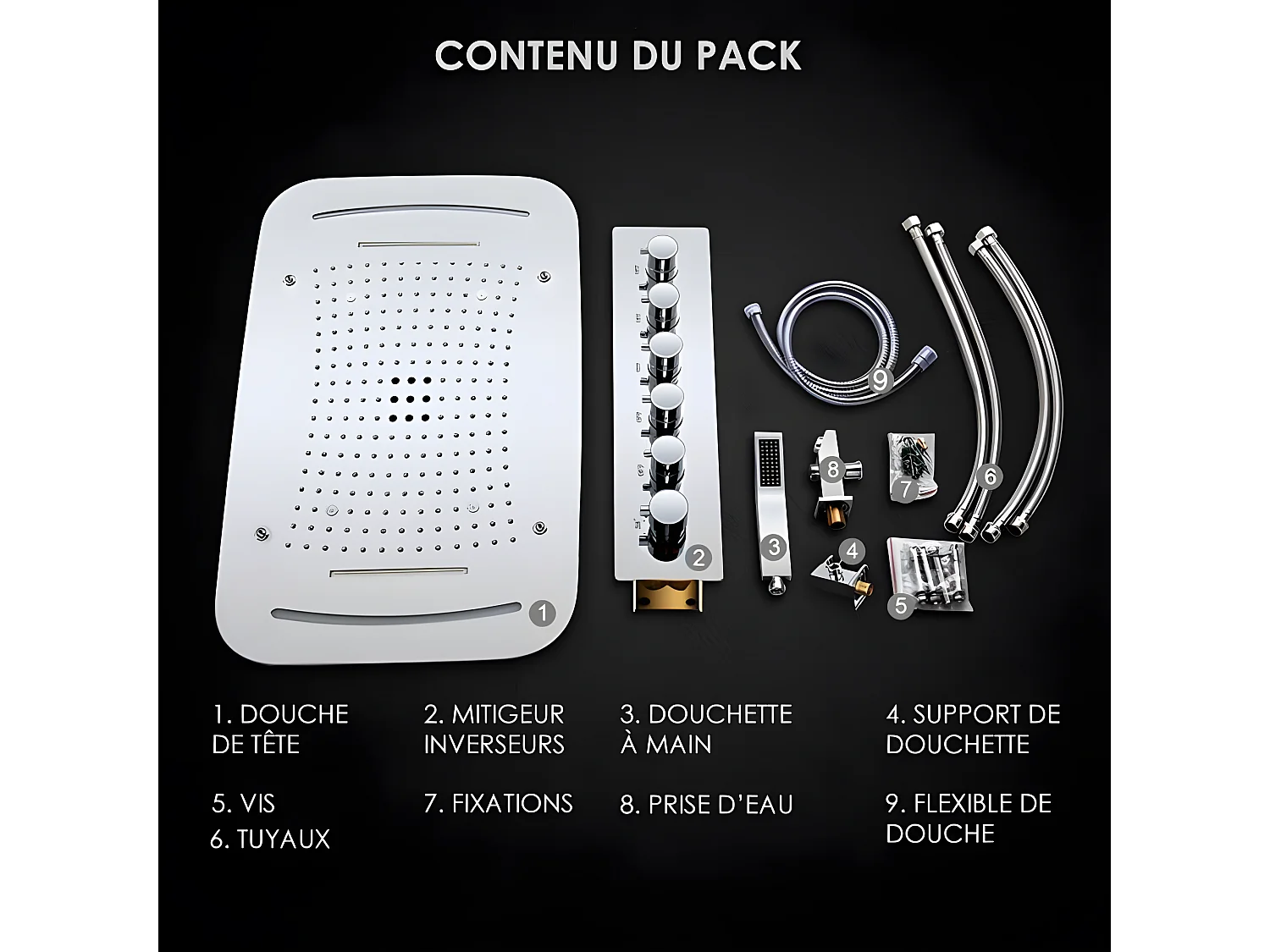 Composition de douche thermostatique avec chromotherapie- ciel de pluie - 71x43 cm