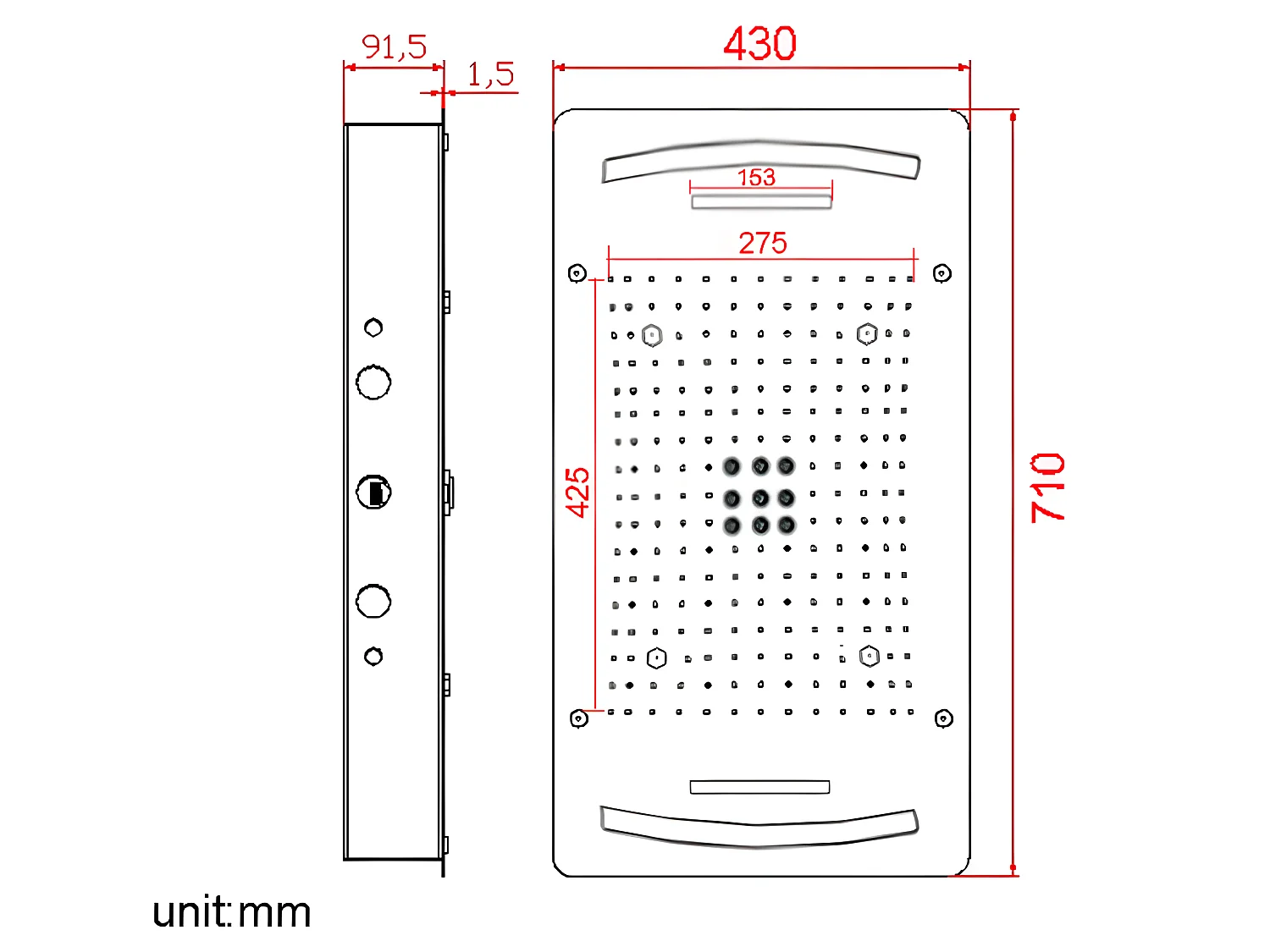 Composition de douche thermostatique avec chromotherapie- ciel de pluie - 71x43 cm