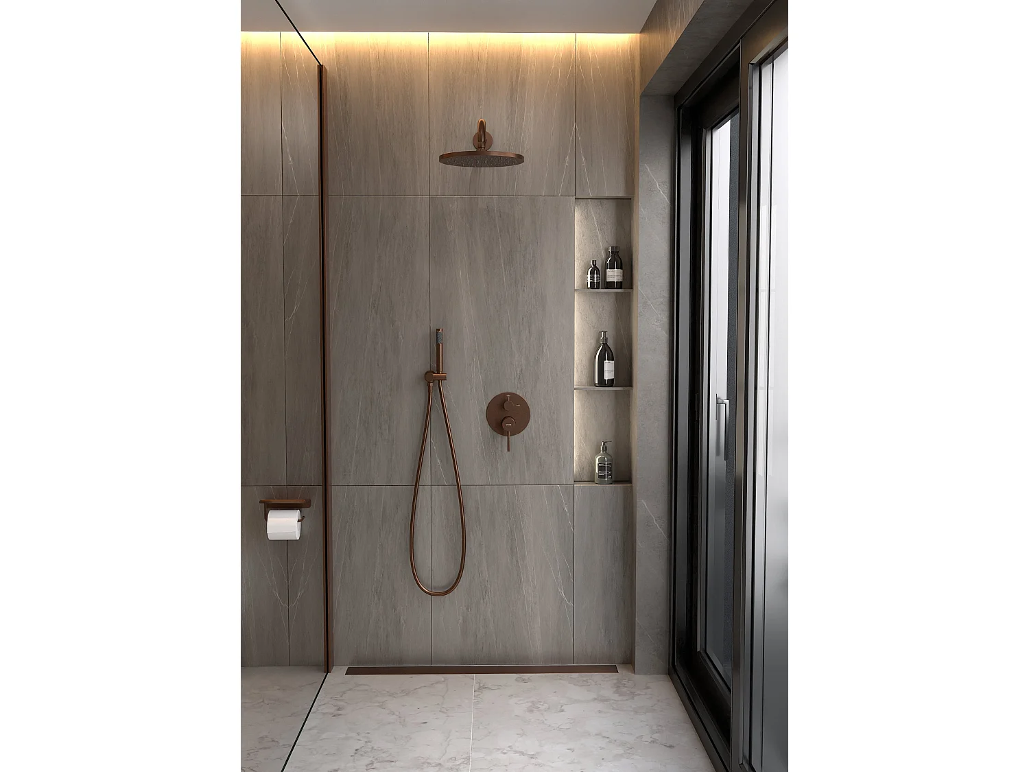 Composition mitigeur de douche encastrée Or rose brossé - Corbeau
