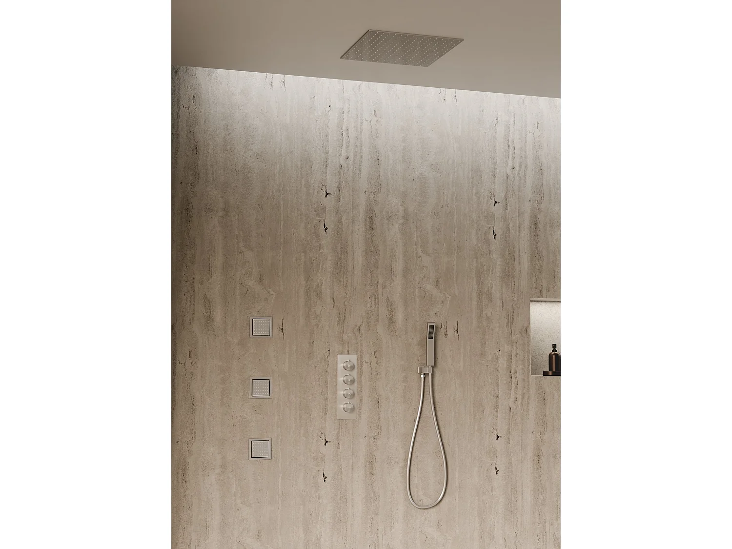 Système de douche thermostatique au plafond avec jets encastré 500 mm - Nickel brossé