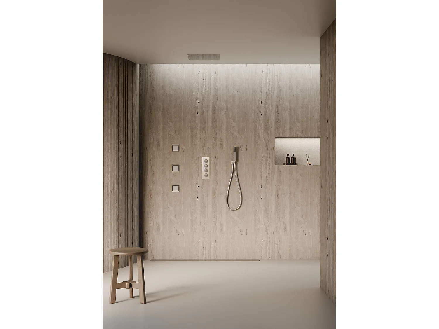 Système de douche thermostatique au plafond avec jets encastré 500 mm - Nickel brossé