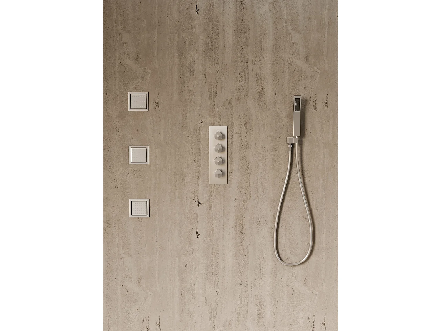 Système de douche thermostatique au plafond avec jets encastré 500 mm - Nickel brossé