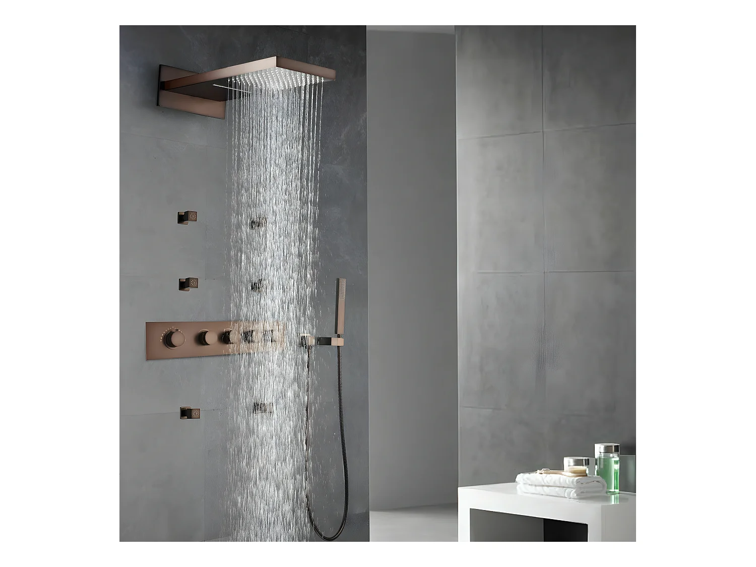 Composition mitigeur de douche thermostatique encastrée cuivré - Celaya