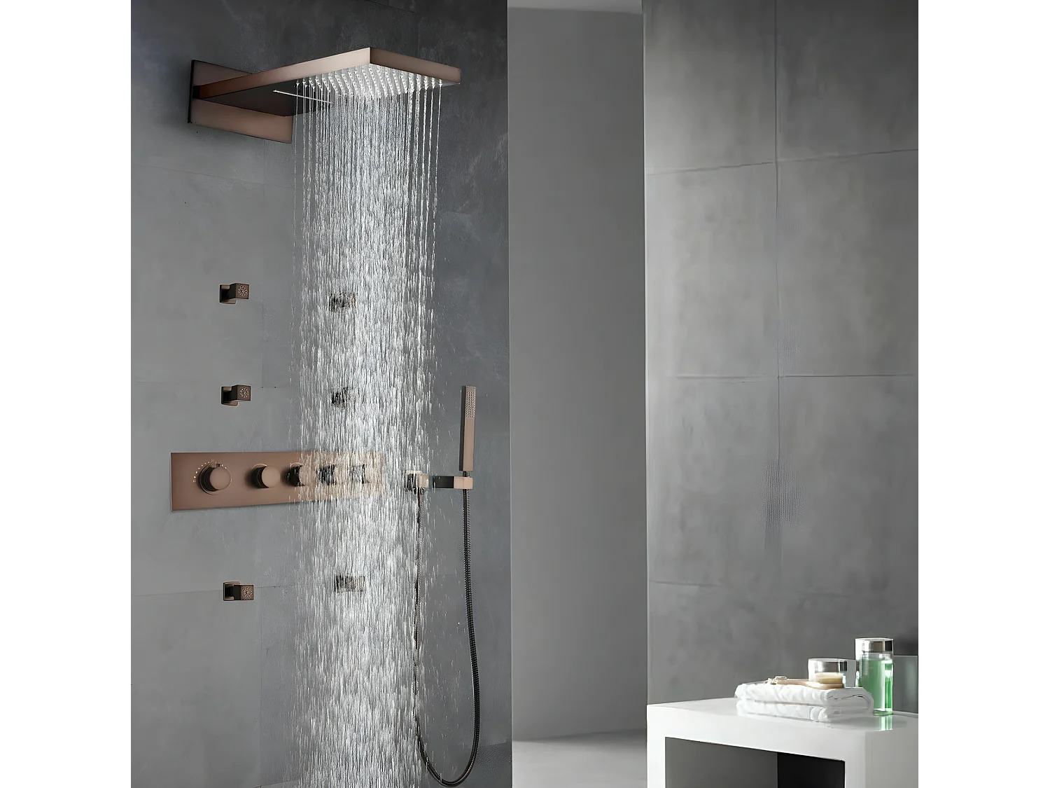 Composition mitigeur de douche thermostatique encastrée cuivré - Celaya