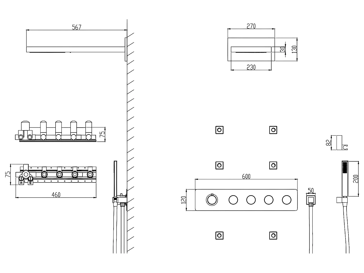 Composition mitigeur de douche thermostatique encastrée cuivré - Celaya