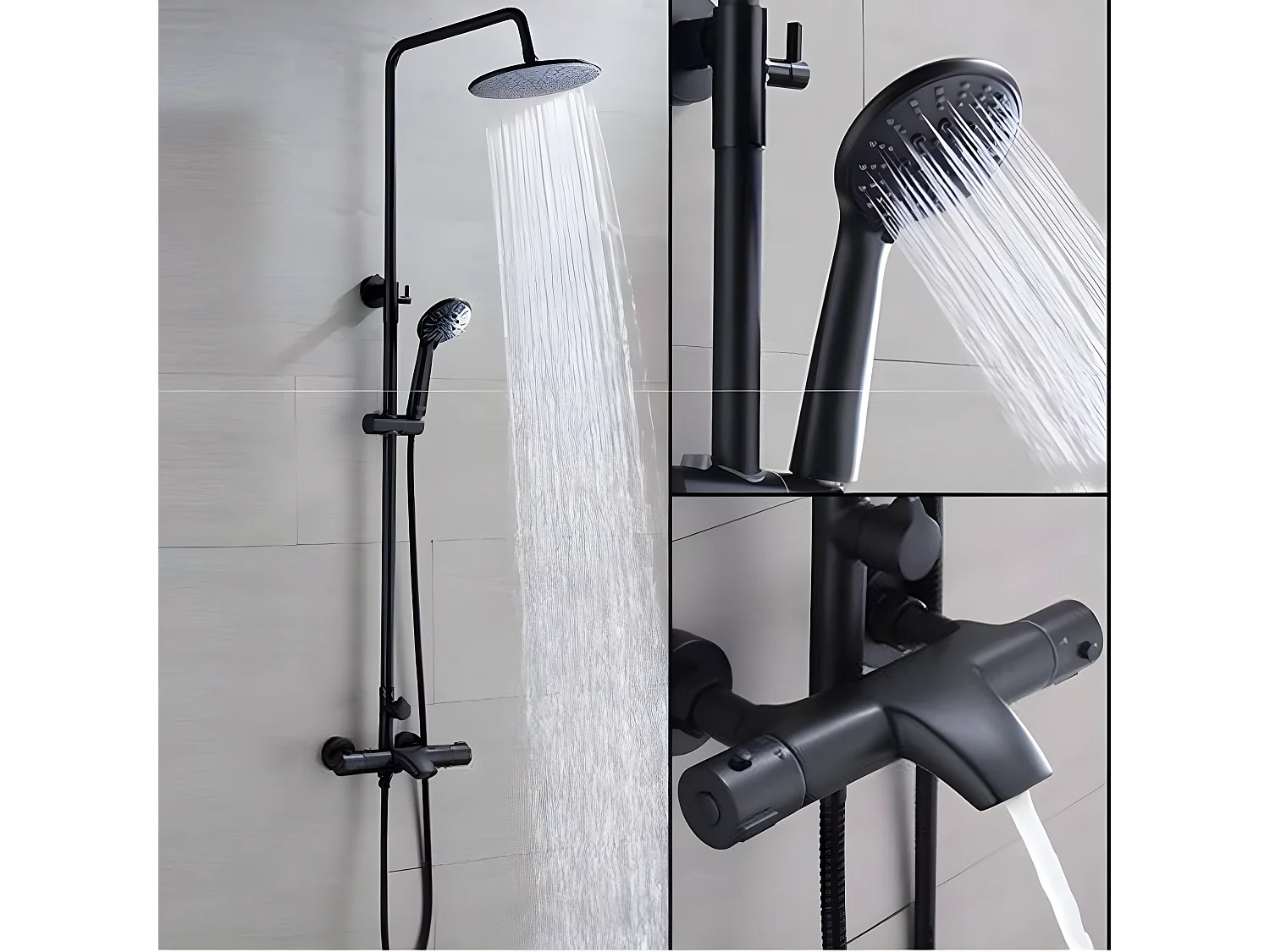 KROOS Colonne de douche thermostatique noir mat avec bain verseur en laiton