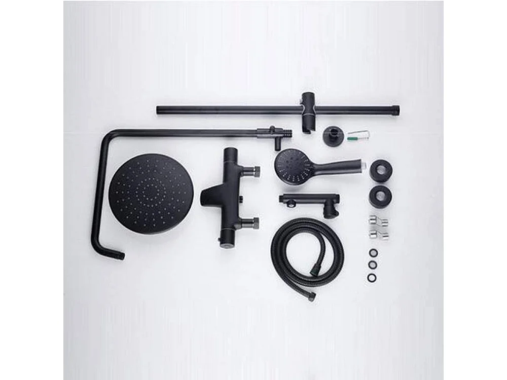 KROOS Colonne de douche thermostatique noir mat avec bain verseur en laiton