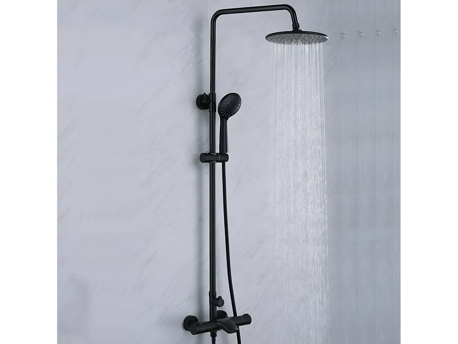 KROOS Colonne de douche thermostatique noir mat avec bain verseur en laiton