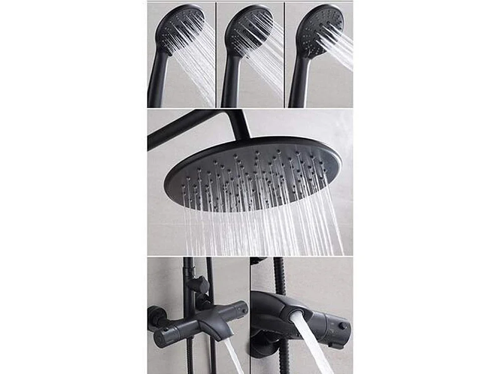 KROOS Colonne de douche thermostatique noir mat avec bain verseur en laiton