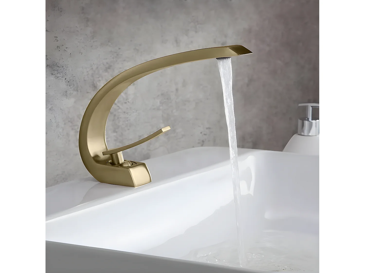 Mitigeur lavabo bec arrondi Doré brossé - Skyros