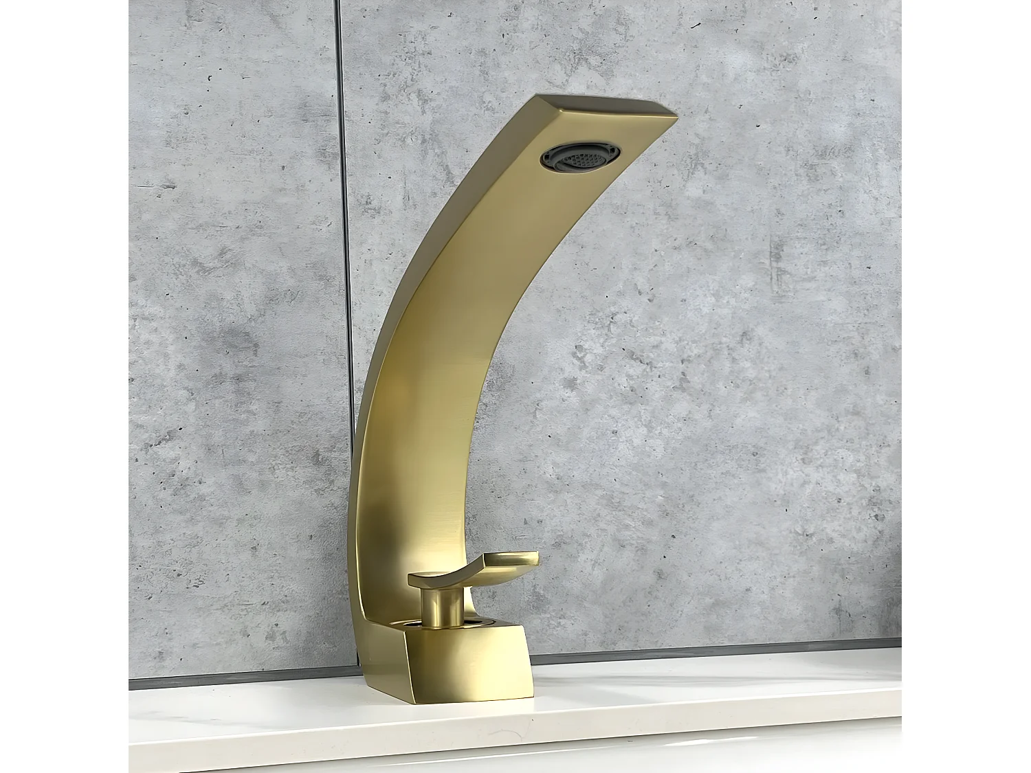 Mitigeur lavabo bec arrondi Doré brossé - Skyros