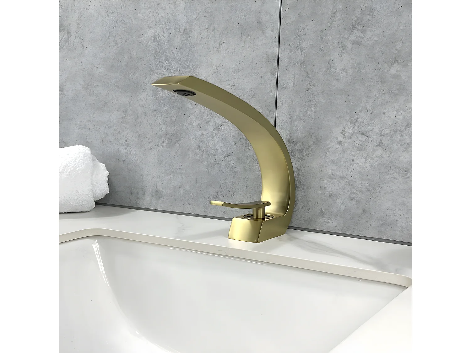 Mitigeur lavabo bec arrondi Doré brossé - Skyros