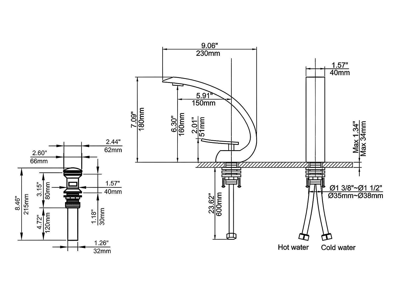 Mitigeur lavabo bec arrondi Doré brossé - Skyros