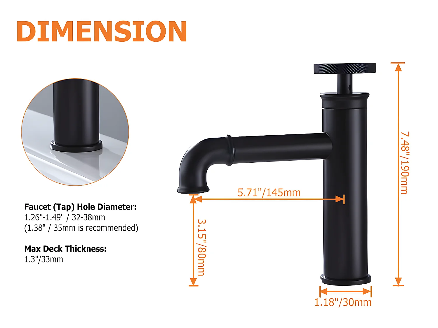 Mitigeur lavabo salle de bain style industriel - Noir