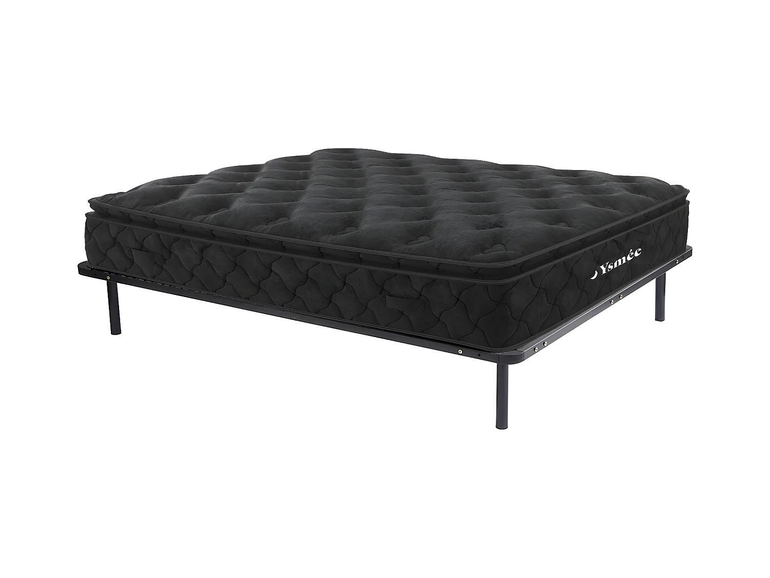 Ensemble 160 x 200 cm cadre à lattes + matelas ressorts ensachés surmatelas intégré ép.28cm - BLACK DREAM de YSMÉE