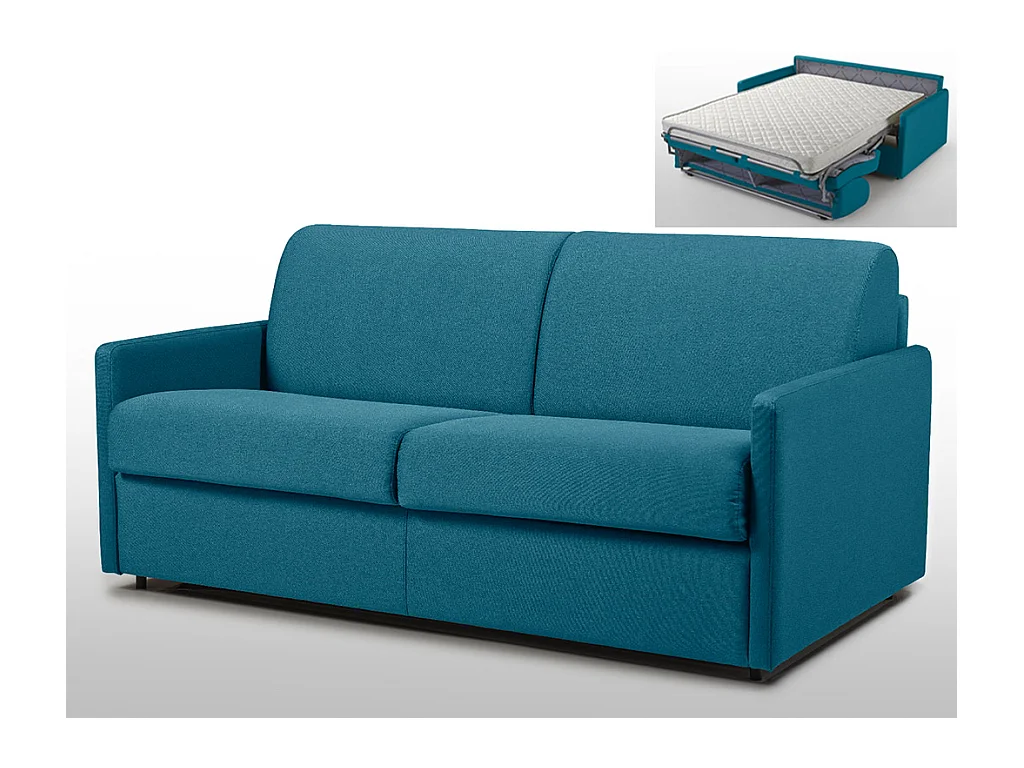 Schlafsofa 3-Sitzer - Liegefläche: 140 cm - Matratzenhöhe: 14 cm - Stoff - Türkis - CALIFE