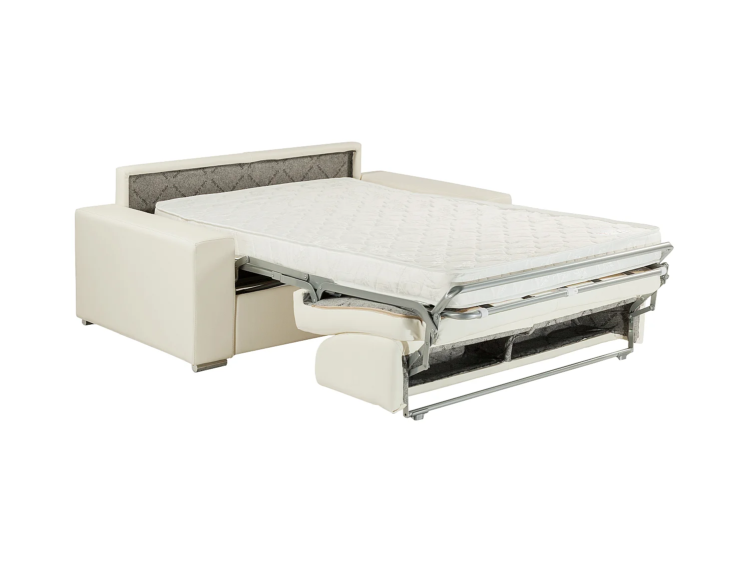 Driezits express bedbank van kunstleer EMIR - Wit -  Slaapafmeting: 140 cm - Matras 14 cm