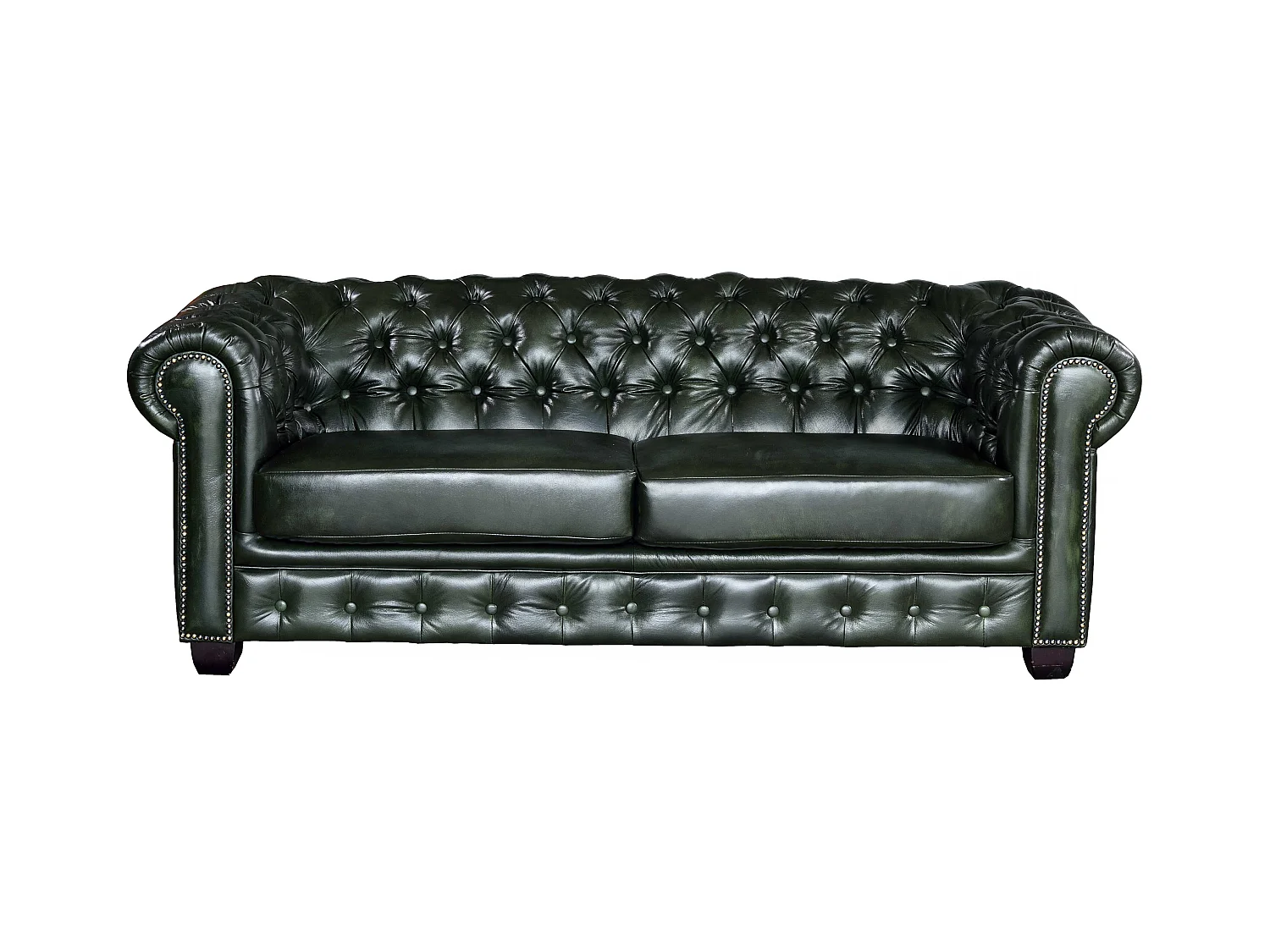 Canapé chesterfield 3 places et un fauteuil BRENTON 100% cuir de buffle - Vert empire