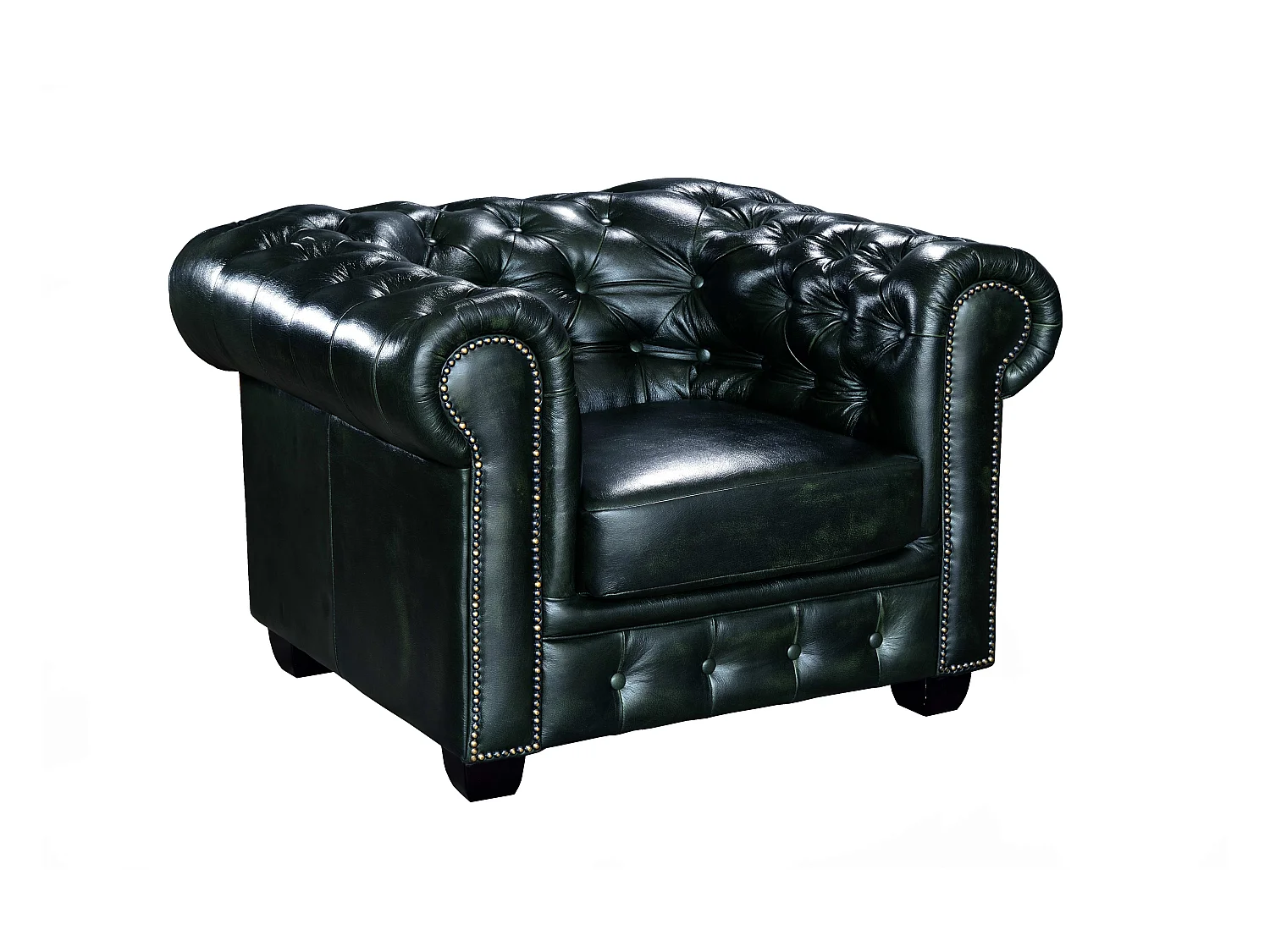Canapé chesterfield 3 places et un fauteuil BRENTON 100% cuir de buffle - Vert empire
