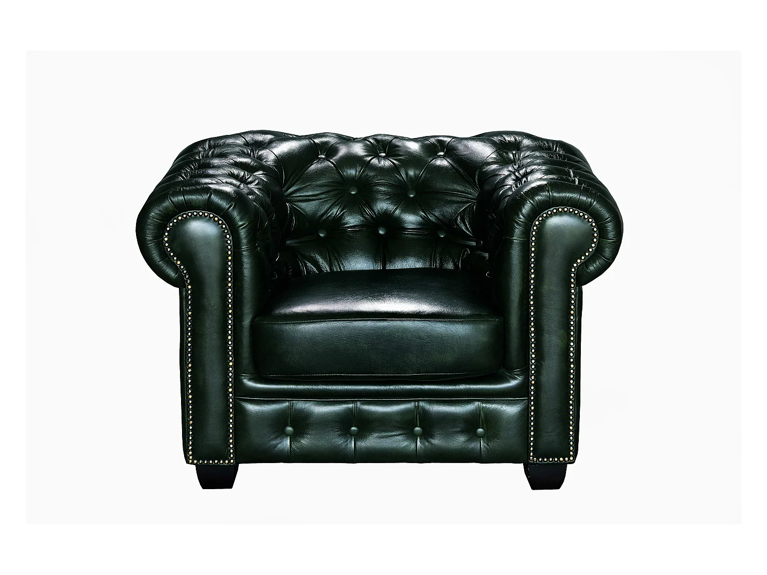 Canapé chesterfield 3 places et un fauteuil BRENTON 100% cuir de buffle - Vert empire