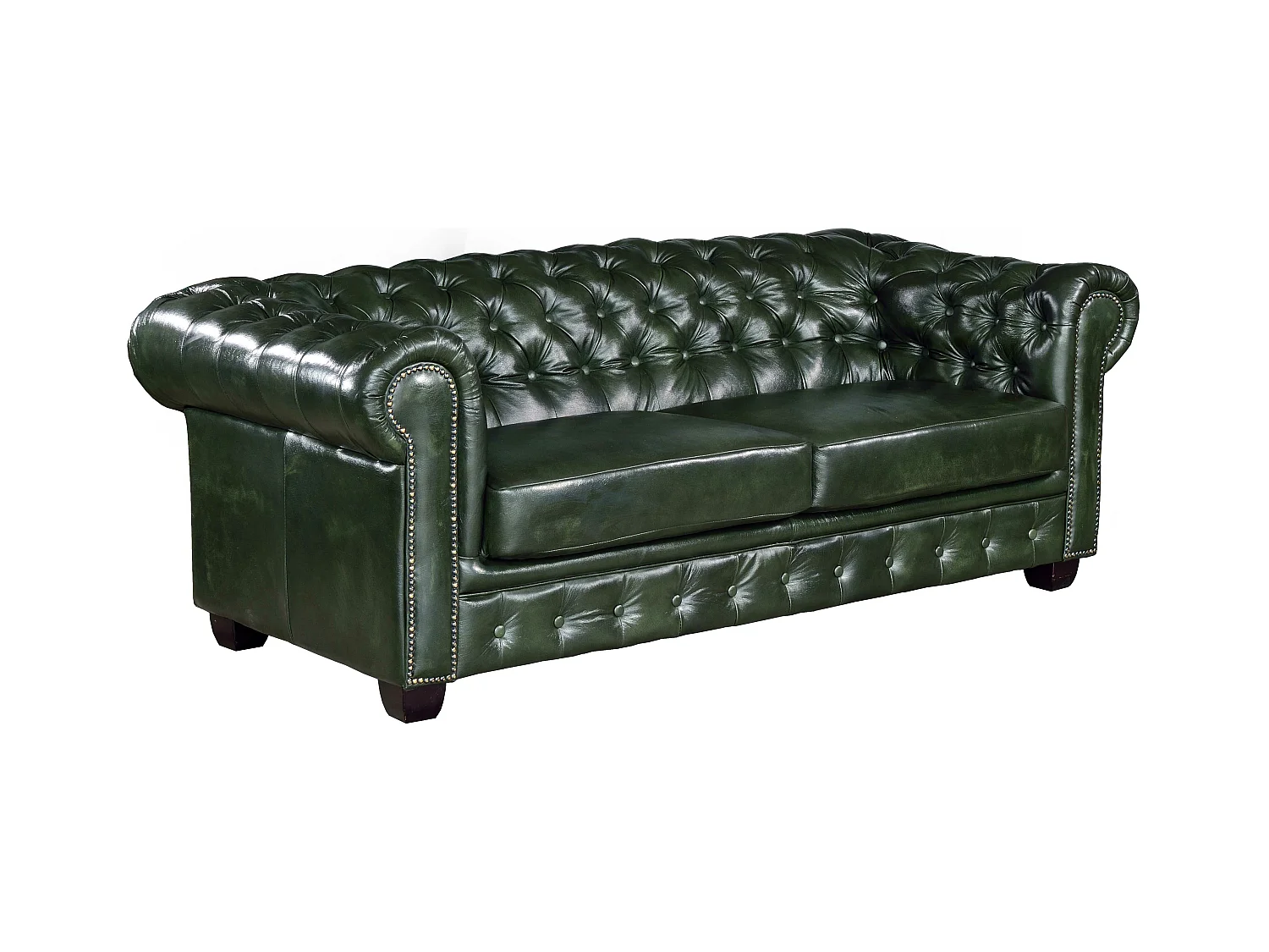 Canapé chesterfield 3 places et un fauteuil BRENTON 100% cuir de buffle - Vert empire