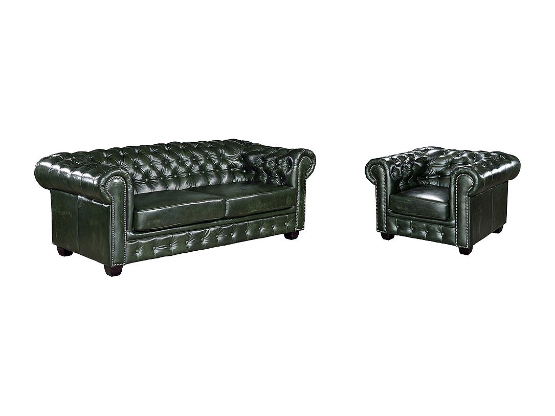 Vente-unique Chesterfield Garnitur - Büffelleder - Schwarzgrün - Brenton