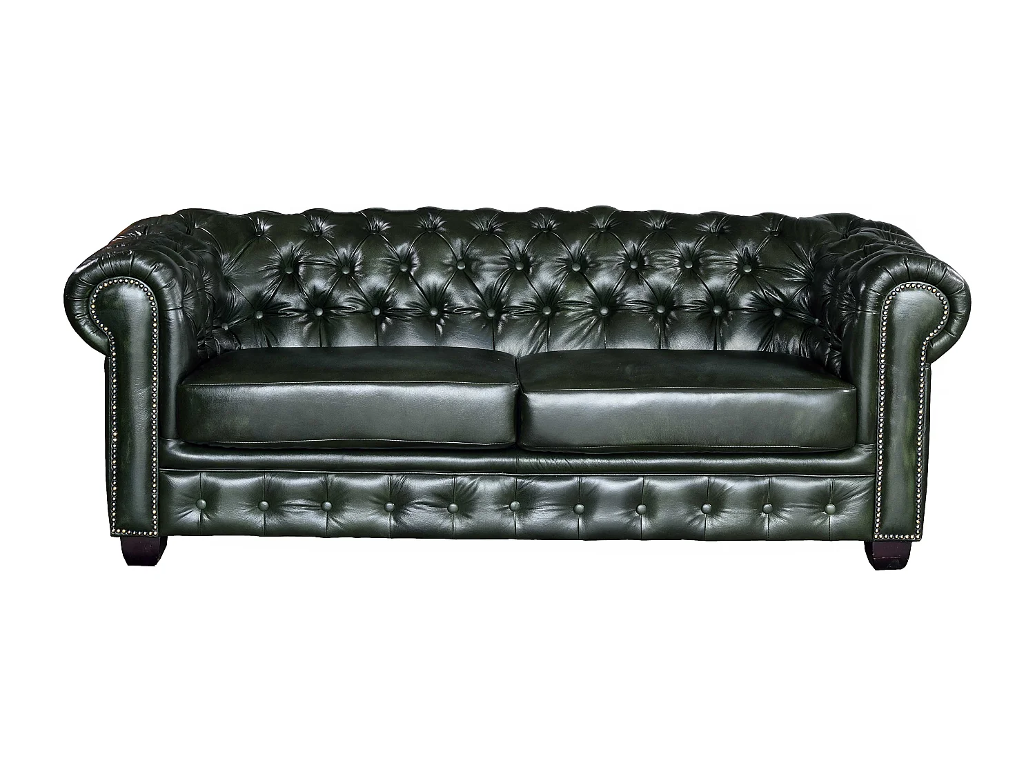 Canapé chesterfield 3 places et un fauteuil BRENTON 100% cuir de buffle - Vert empire