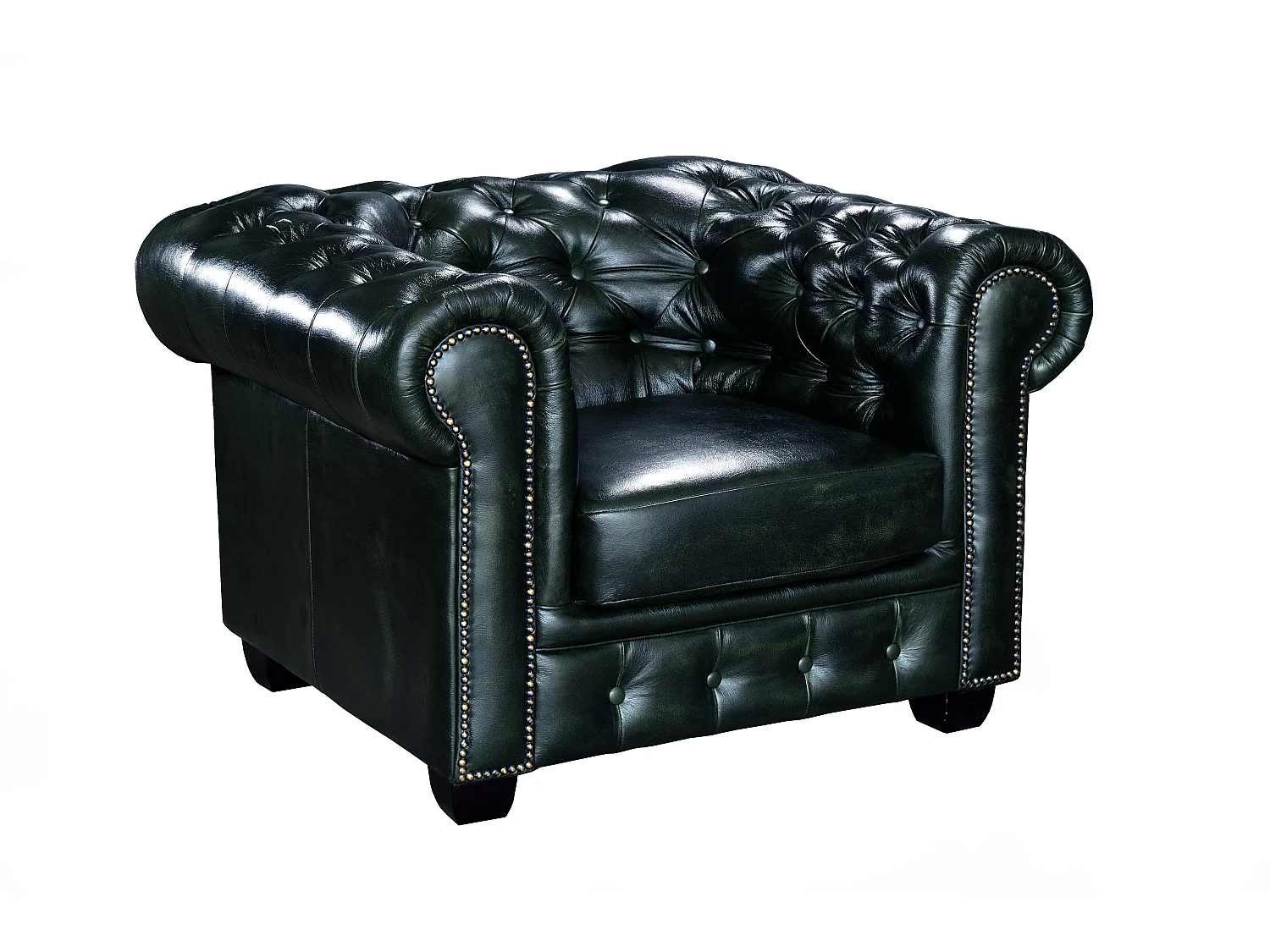 Canapé chesterfield 3 places et un fauteuil BRENTON 100% cuir de buffle - Vert empire