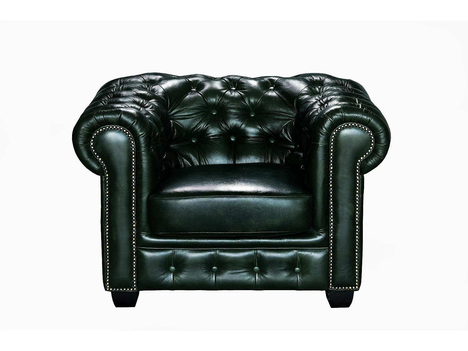 Canapé chesterfield 3 places et un fauteuil BRENTON 100% cuir de buffle - Vert empire
