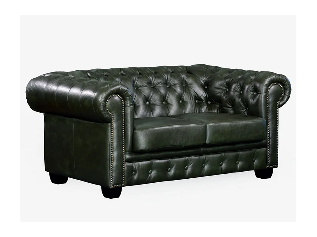 Sofá 3+2 lugares 100% pele de búfalo Verde imperial estilo chesterfield - BRENTON
