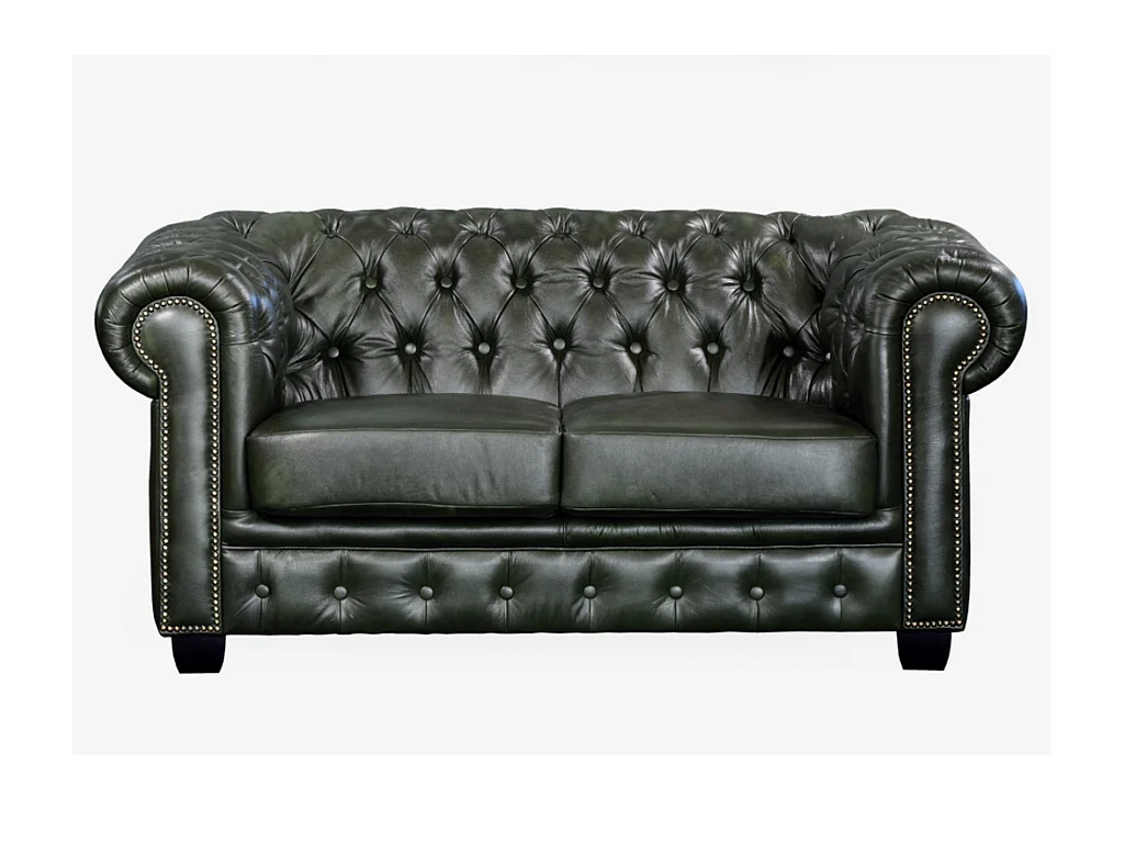 Sofá 3+2 lugares 100% pele de búfalo Verde imperial estilo chesterfield - BRENTON