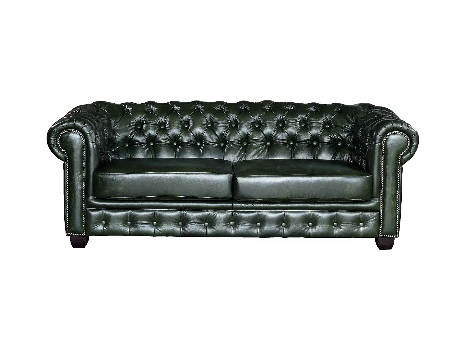 Sofá 3+2 lugares 100% pele de búfalo Verde imperial estilo chesterfield - BRENTON