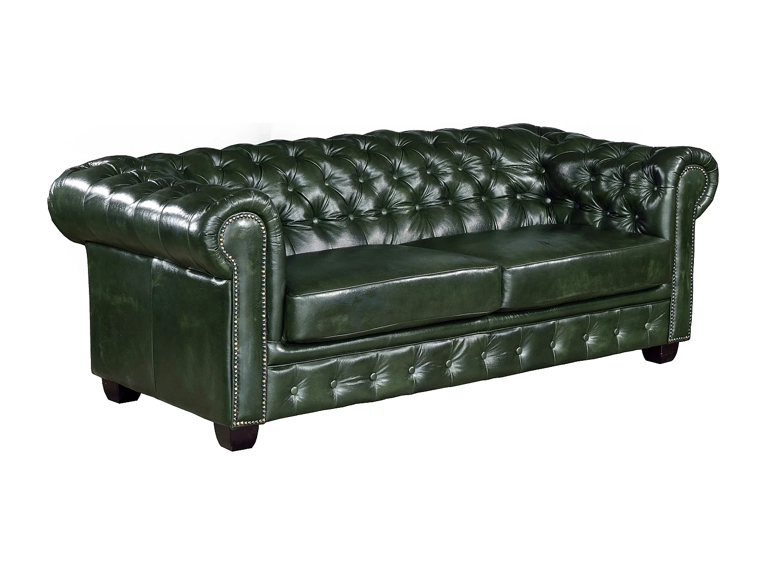Chesterfield Garnitur 3+2 - Büffelleder - Schwarzgrün - BRENTON