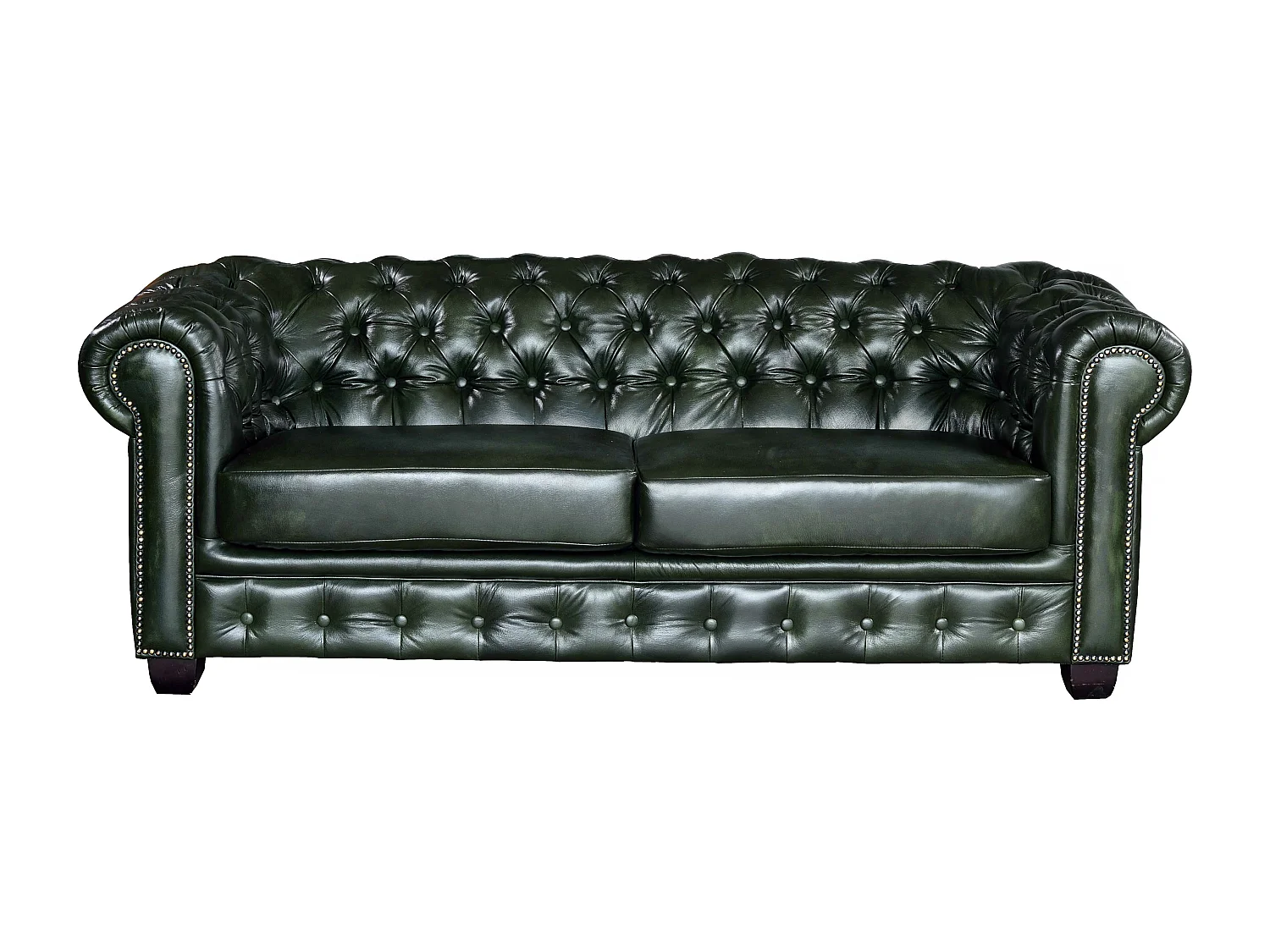 Chesterfield Garnitur 3+2 - Büffelleder - Schwarzgrün - BRENTON