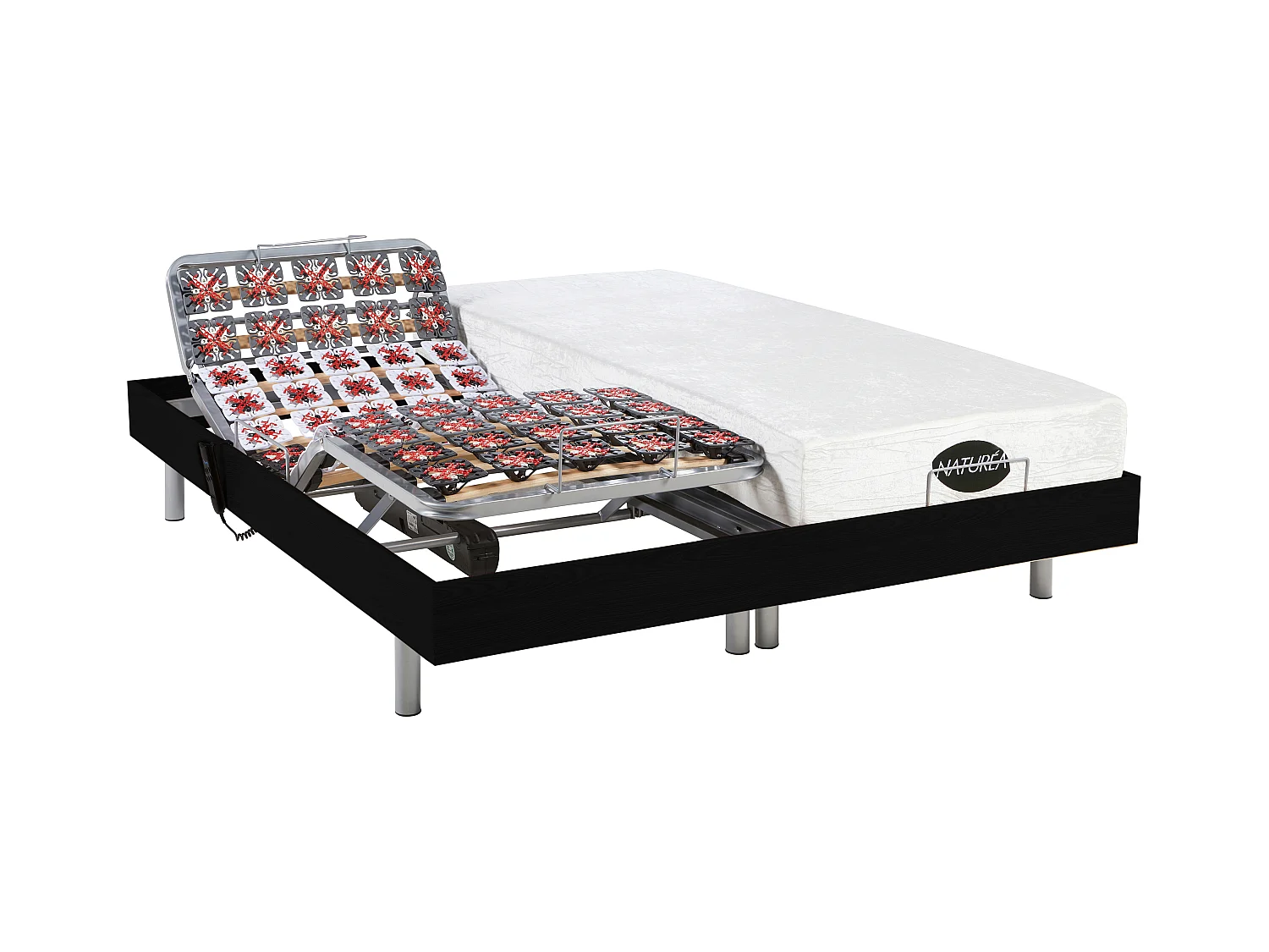 Lit électrique de relaxation tout plots + matelas mémoire de forme et bambou - 2 x 70 x 190 cm - Noir - LYSIS III de NATUREA