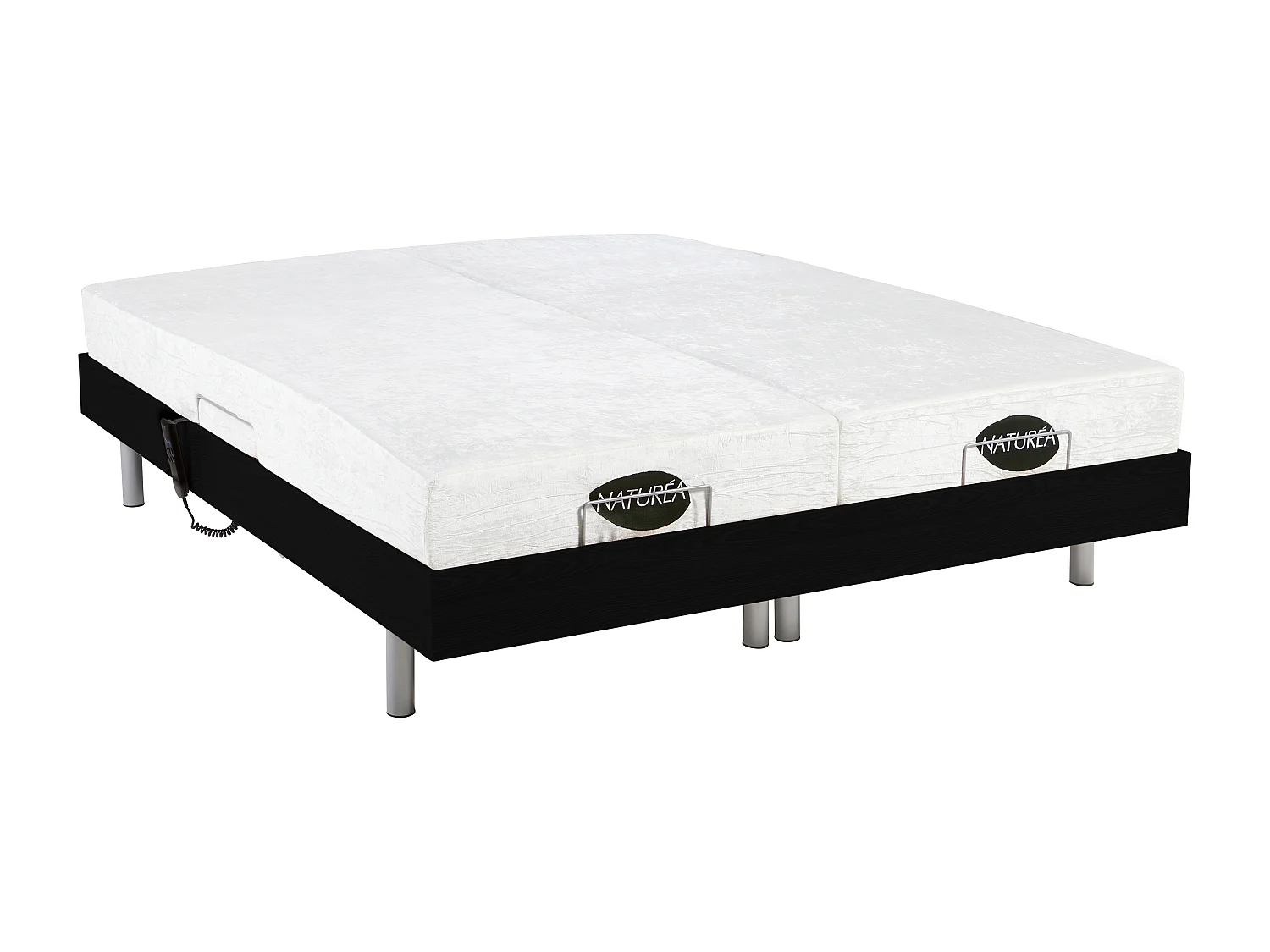 Cama eléctrica de relajación con terminales y colchón con memoria de forma y bambú LYSIS III de NATUREA - Motores OKIN - 2x70x190 cm - negro