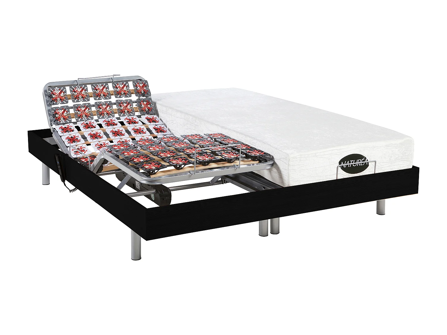Cama eléctrica de relajación con terminales y colchón con memoria de forma y bambú LYSIS III de NATUREA - Motores OKIN - 2x70x190 cm - negro