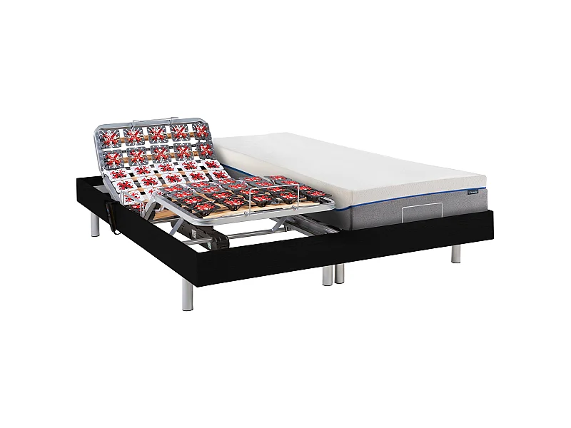 Cama eléctrica de relaxación decorativa + colchón de espuma viscoelástica - 2 x 80 x 200 cm - Tela - Gris - MENASINA de DRAMEA