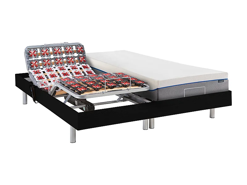 Lit électrique de relaxation tout plots + matelas mémoire de forme - 2 x 70 x 190 cm - Noir - HESIODE III de YSMÉE