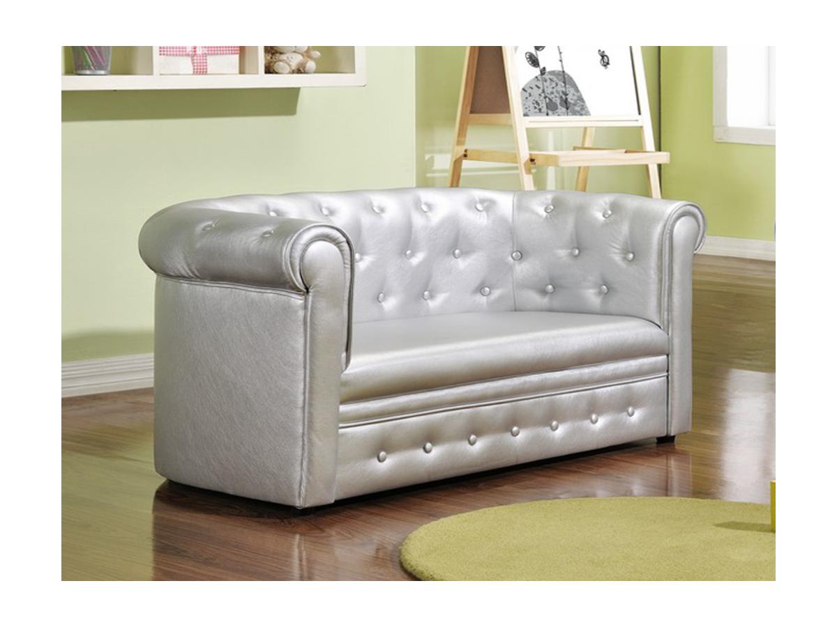 Canape 2 Places Pour Enfant Chesterfield En Simili Tiana Argent