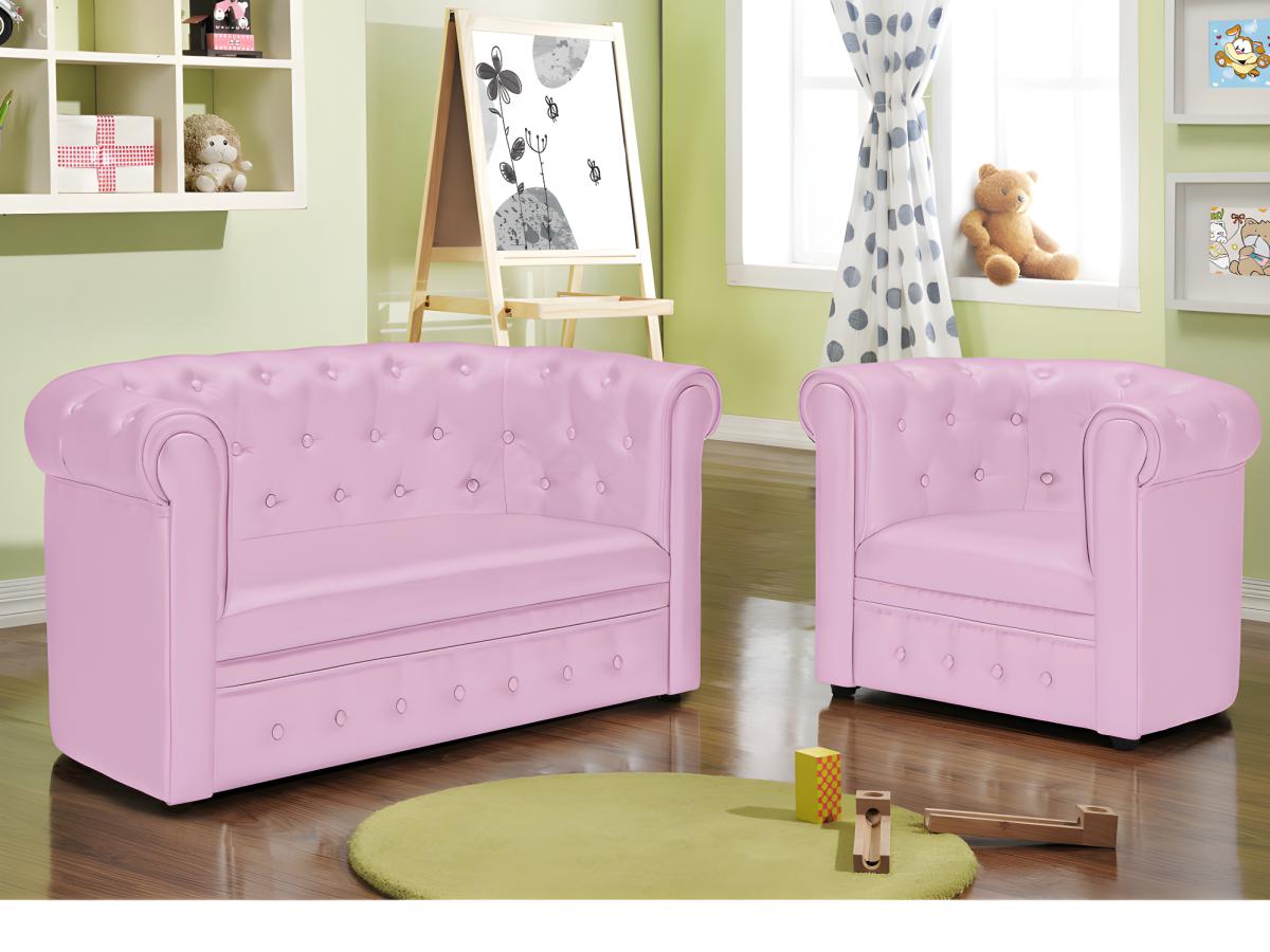 Canape 2 Places Pour Enfant Chesterfield En Simili Tiana Rose