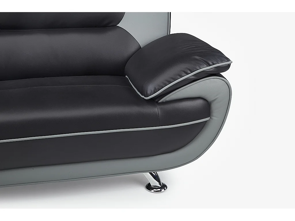 Driezitsbank en tweezitsbank van kunstleer NIGEL - Zwart en grijs